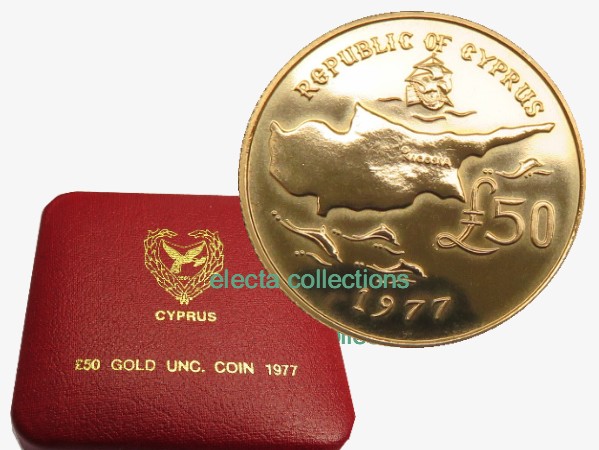 Cyprus - 50 pound gold, MAKARIOS, 1977 (BU)
